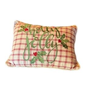 Secret Celebrity 13" x 18" Holly Jolly Christmas Pillow Plaid  Embroidered